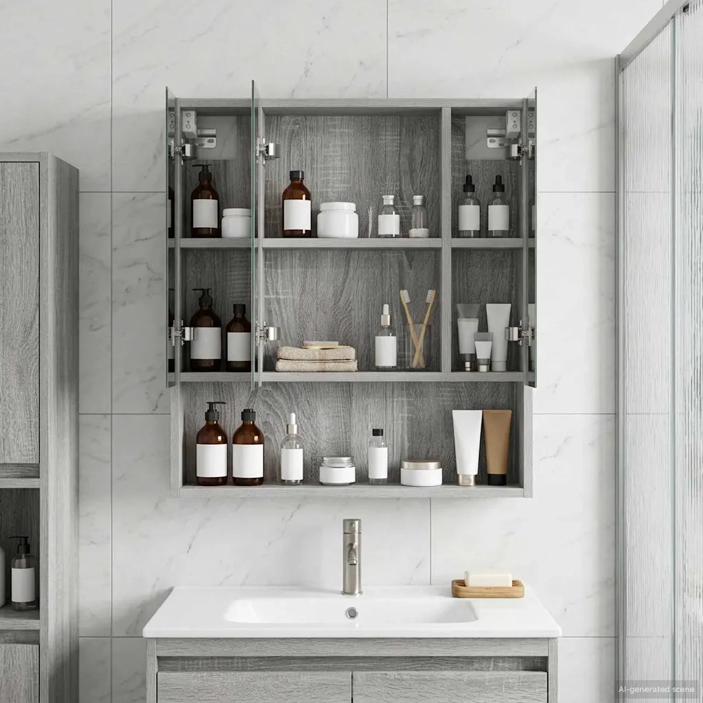 Mobiletto per specchio da Bagno | Armadio da bagno Grigio Sonoma 60 x 14.5 x 70 cm