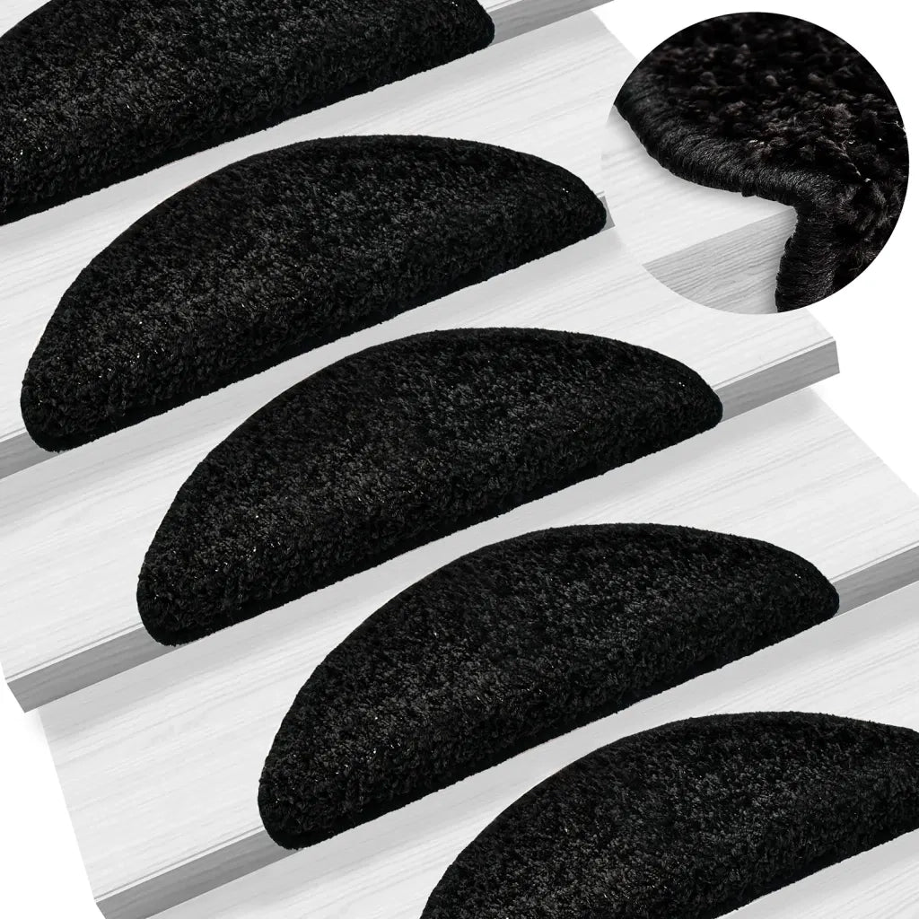 Tappetini per scale 10 pz | Gradini per Scale 56x17x3 cm Nero Semicircolari