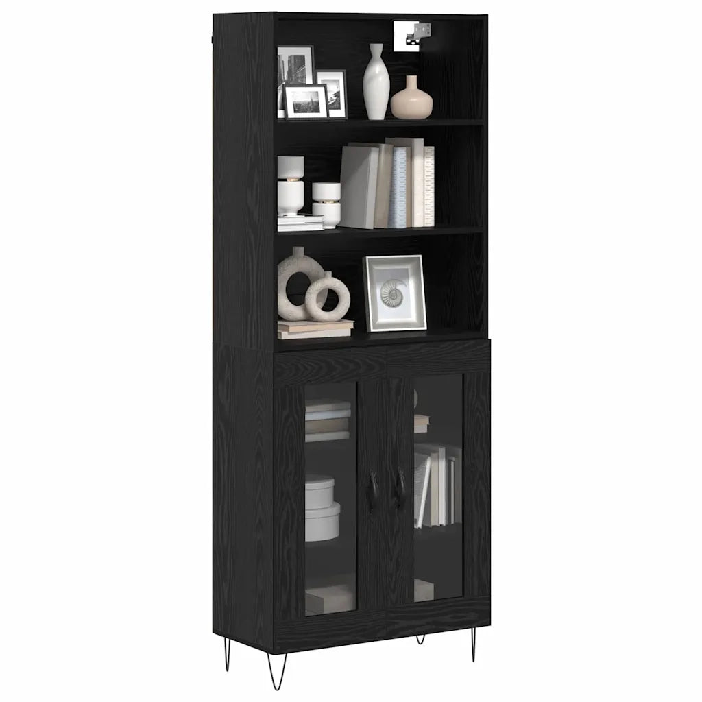 Credenza 2 pcs Rovere Nero Legno multistrato