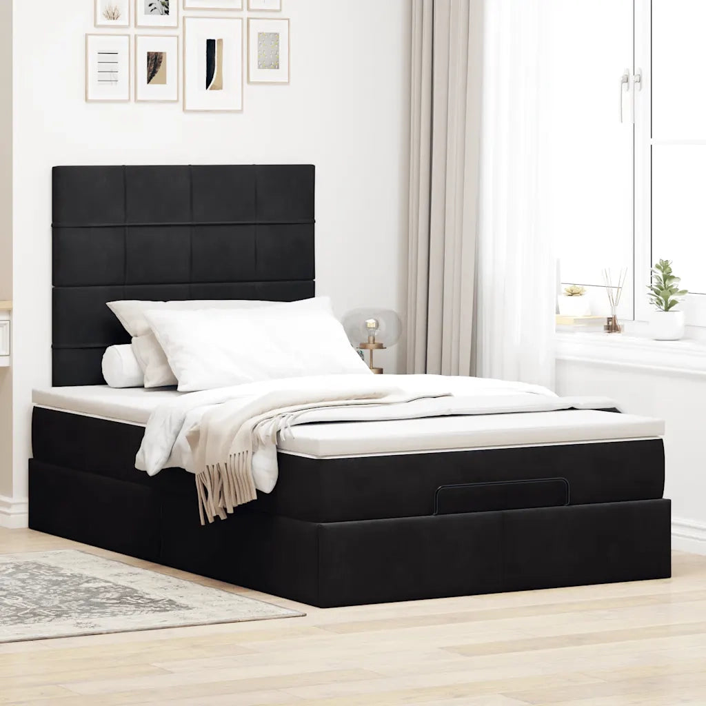 Struttura Letto Pouf con Materassi Nero 120x200 cm Velluto 3314314