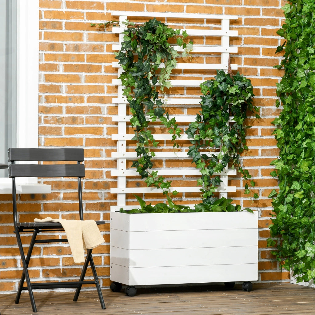Fioriera con Spaliera su Ruote ¨C Xylo ¨C Legno Naturale Bianco 76x30x155 cm