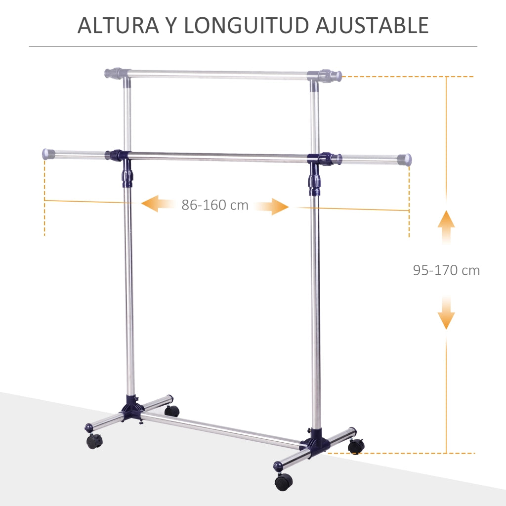 Appendiabiti a rotelle regolabile in altezza ¨C Minimal ¨C 95x45x170 cm
