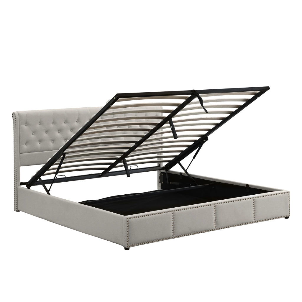 Letto Contenitore Imbottito ¨C MINIMAL ¨C Grigio Chiaro, Idraulico, 160x200