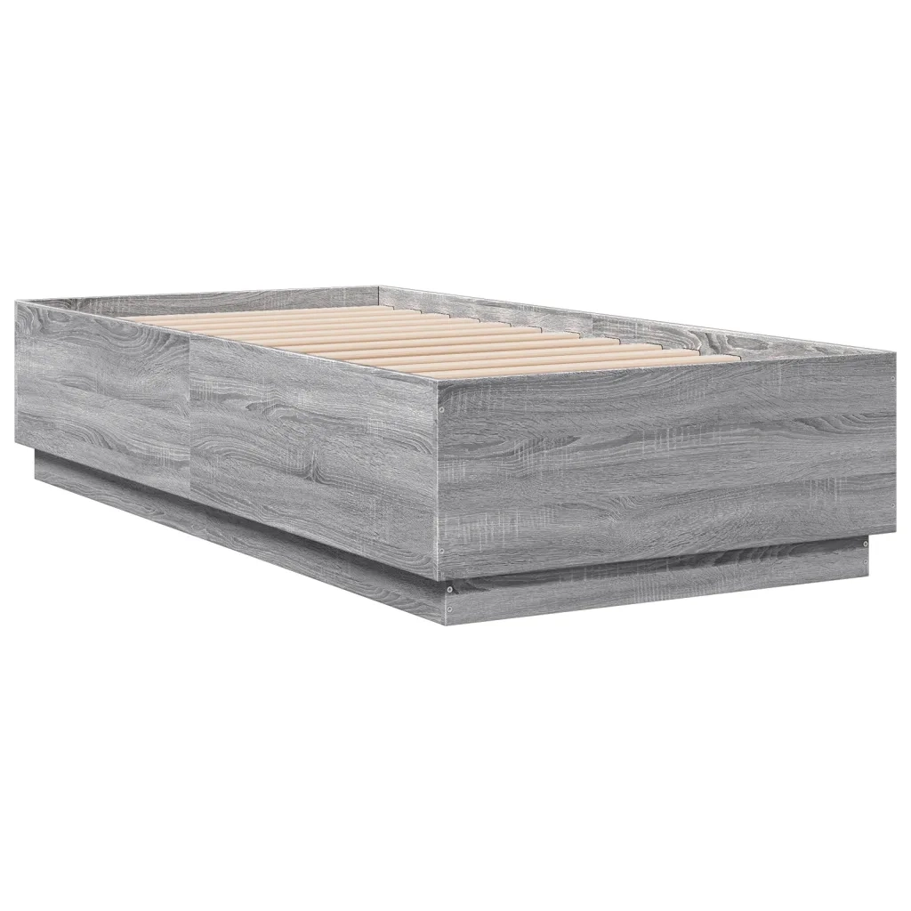 Letto singolo | Letto per adulti | Giroletto Luci LED Grigio Sonoma 75x190 cm in Legno Multistrato
