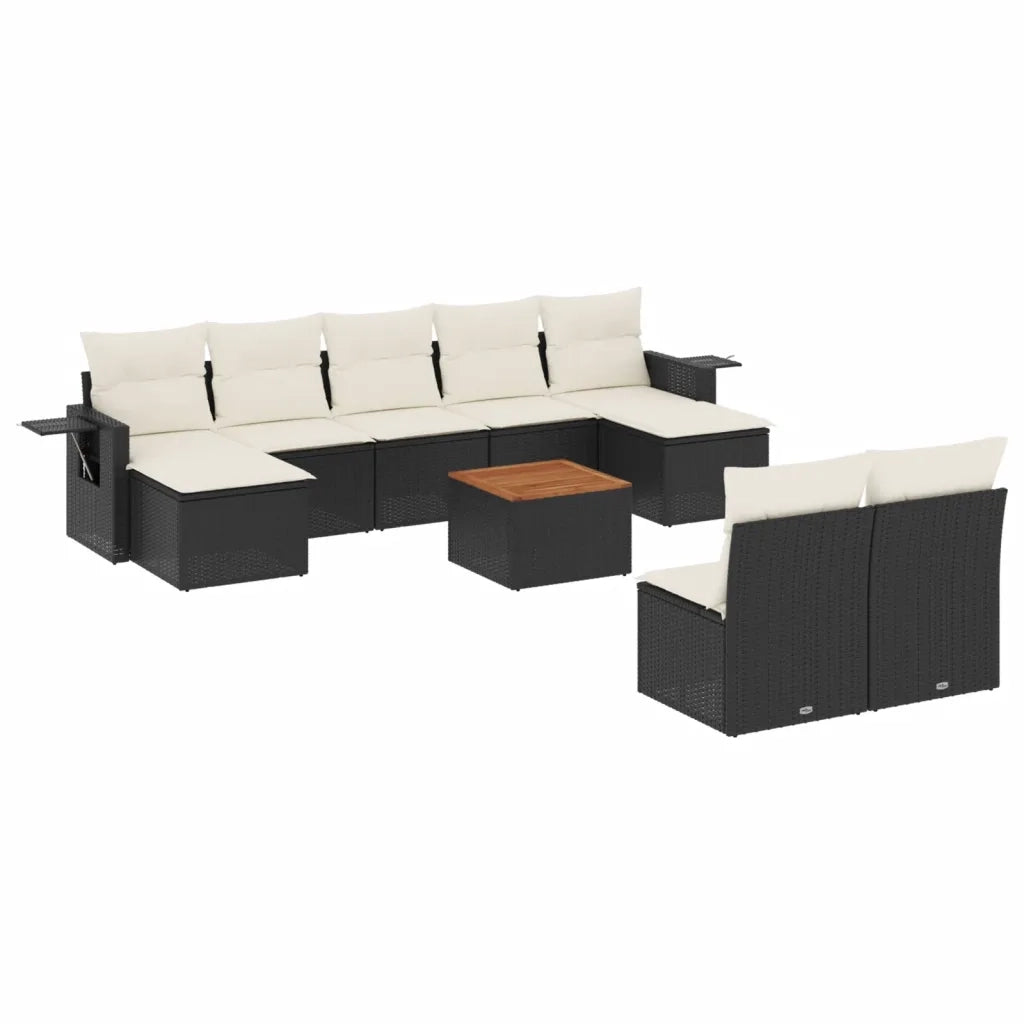 Set Divani da Giardino 10pz con Cuscini in Polyrattan Nero 3224761