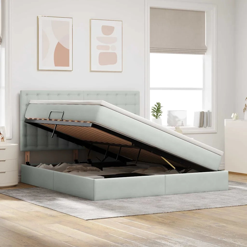Letto con contenitore e LED Grigio chiaro 160 x 200 cm Velluto 3372795