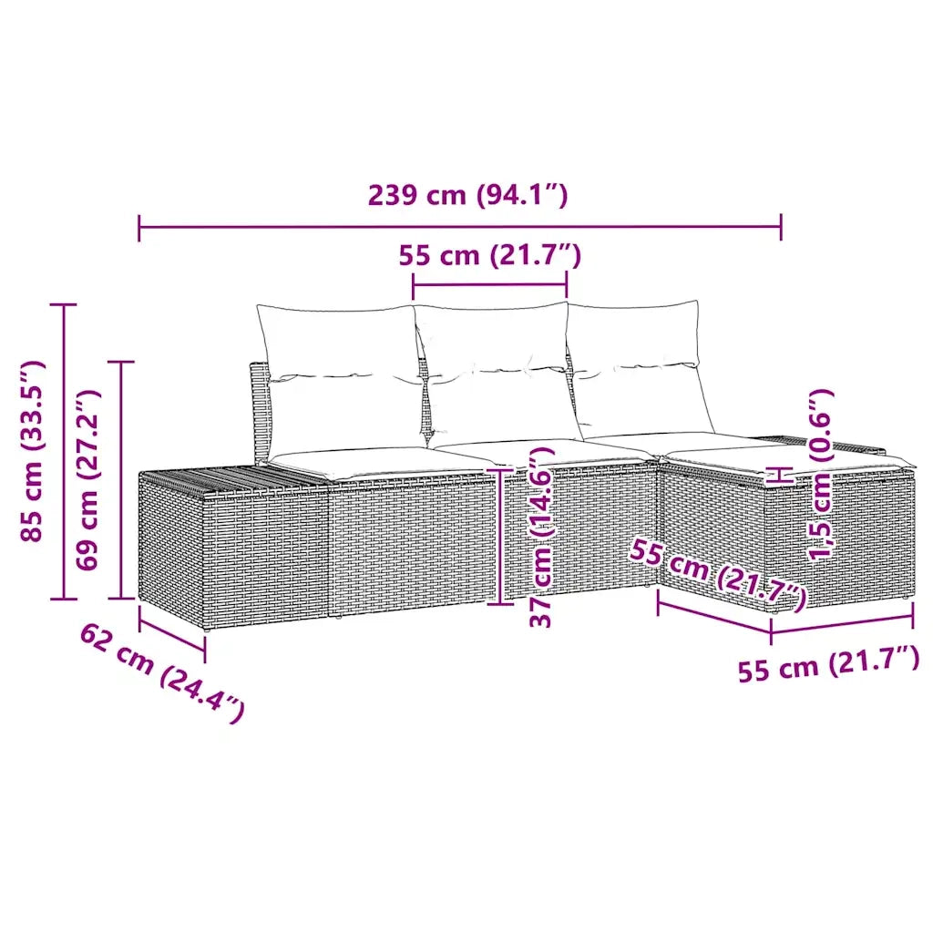 Set Divano da Giardino con cuscino 4 pcs Nero polyrattan 3347013