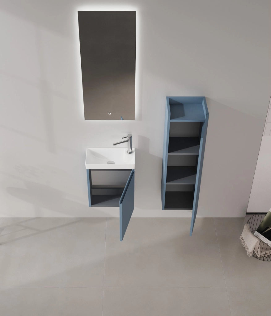 Set mobile lavabo con specchio (2 pezzi) "Ferla 40" - 40 x 22 x 50 cm - Blu opaco