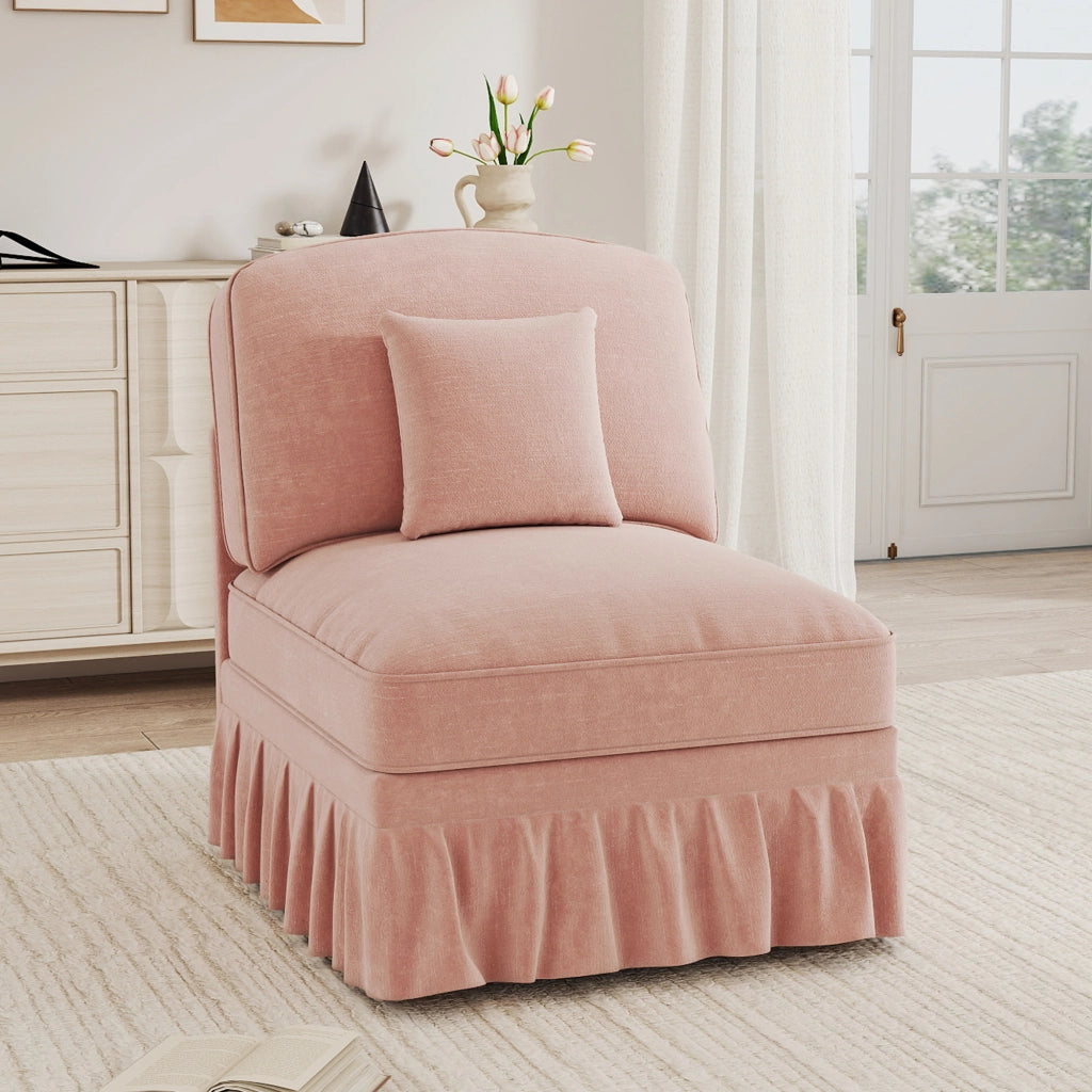 DIVANO senza braccioli 79x75x23 cm in ciniglia rosa con 1 cuscino