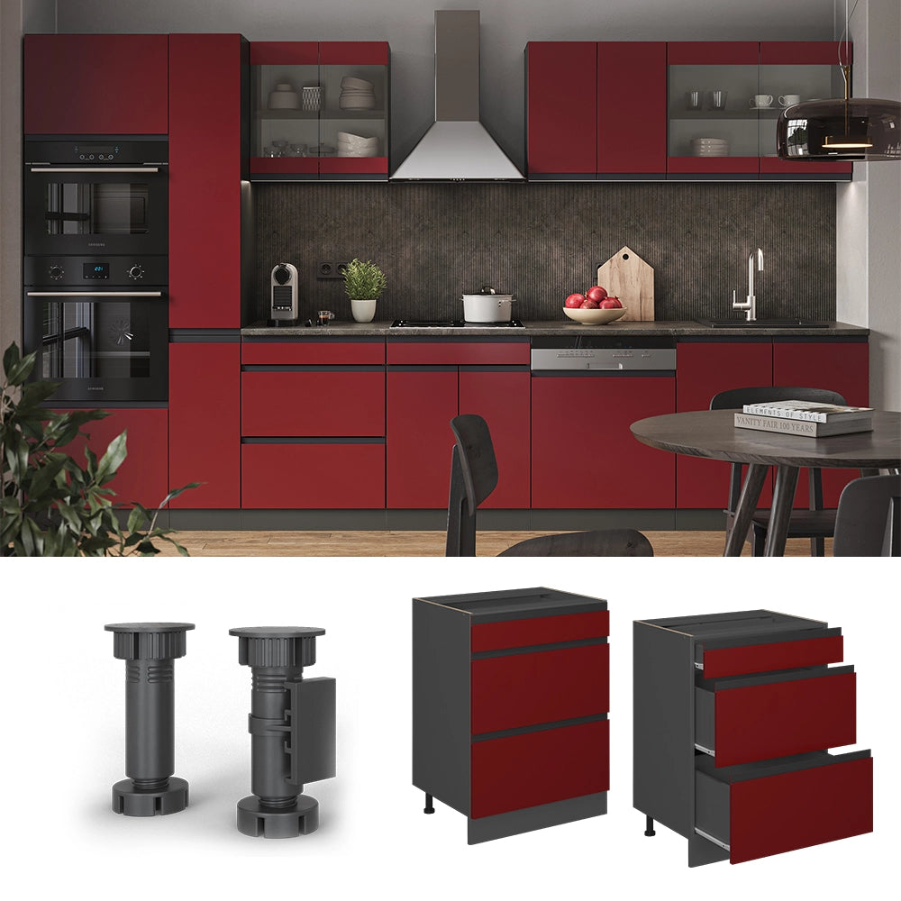 Vicco Mobiletto base per cucina Rosso 60 cm PL Marmo