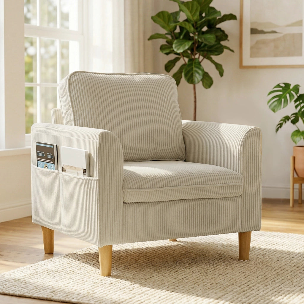 Poltrona in velluto ¨C Xylo ¨C beige con cuscino a molle 83x74x87cm