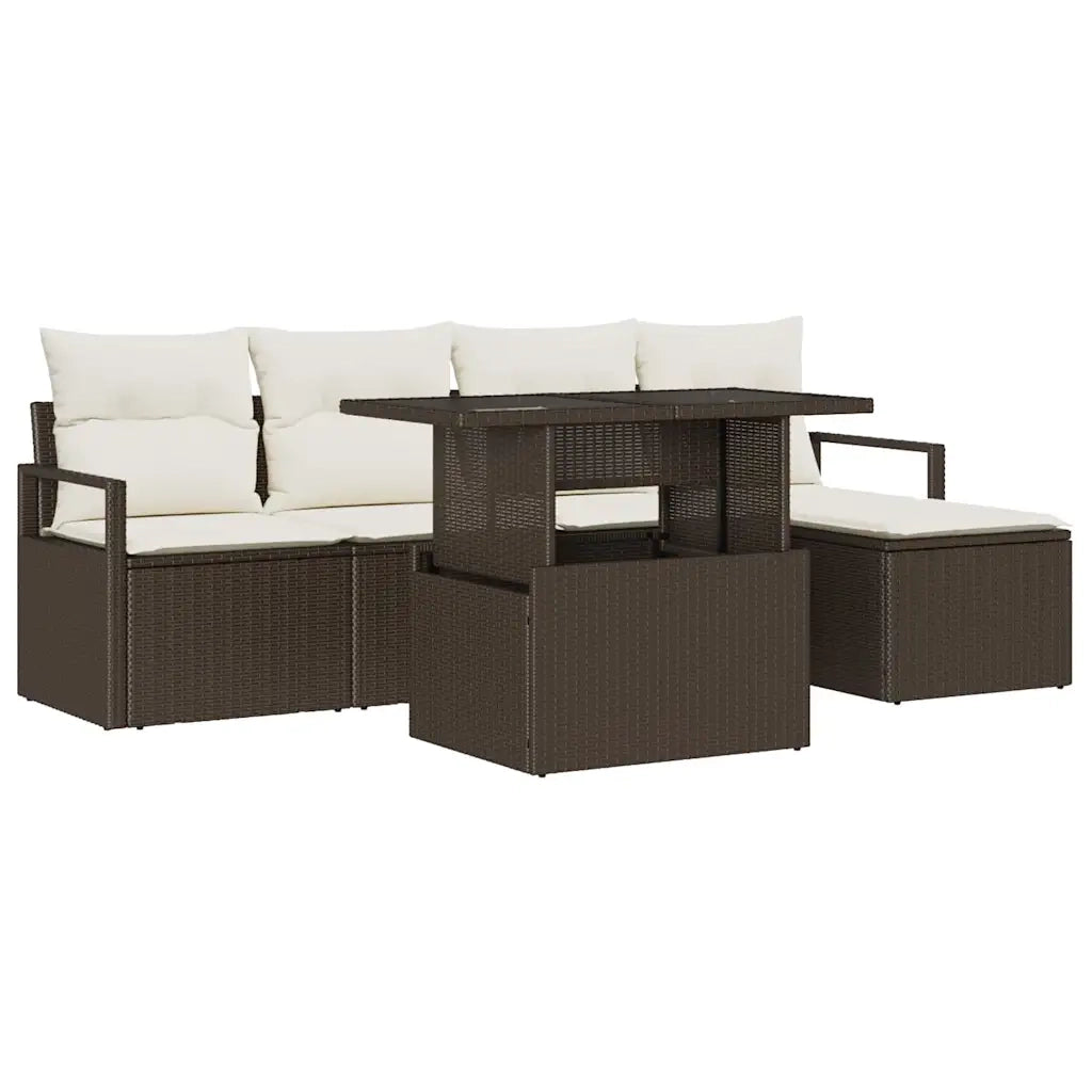 Set Divano da Giardino con cuscino 6 pcs Marrone e crema
