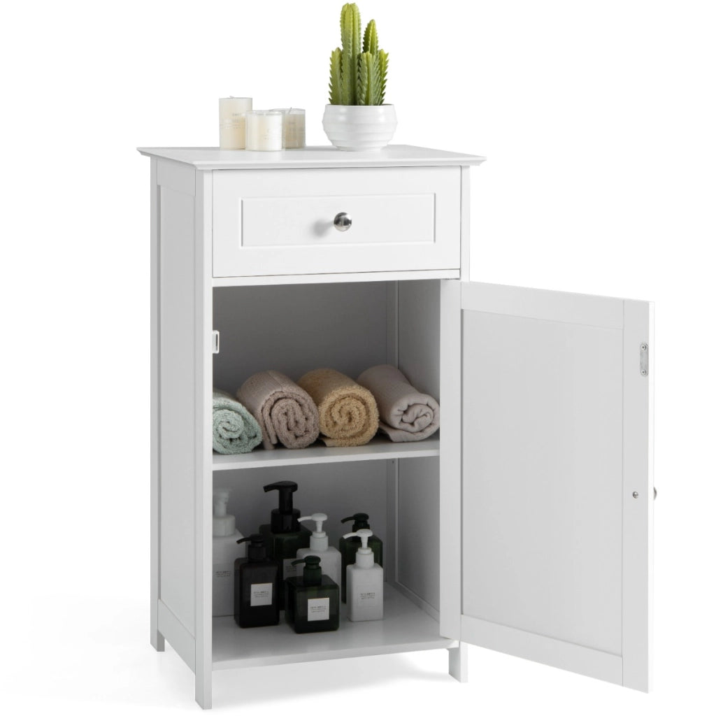 Mobile da pavimento per bagno con ripiano regolabile in 3 posizioni cassetto-Armadietto contenitore indipendente a un'anta