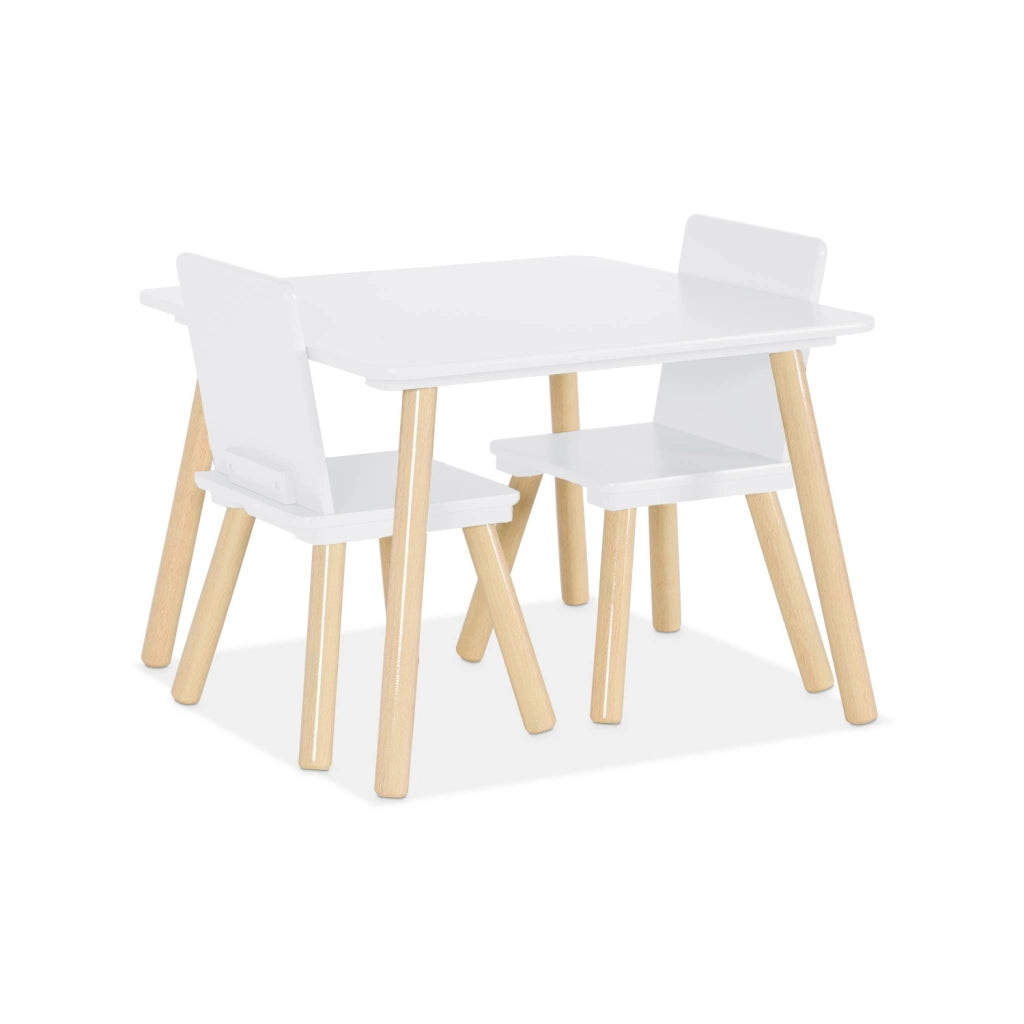 Tavolo quadrato per bambini con 2 sedie, bianco