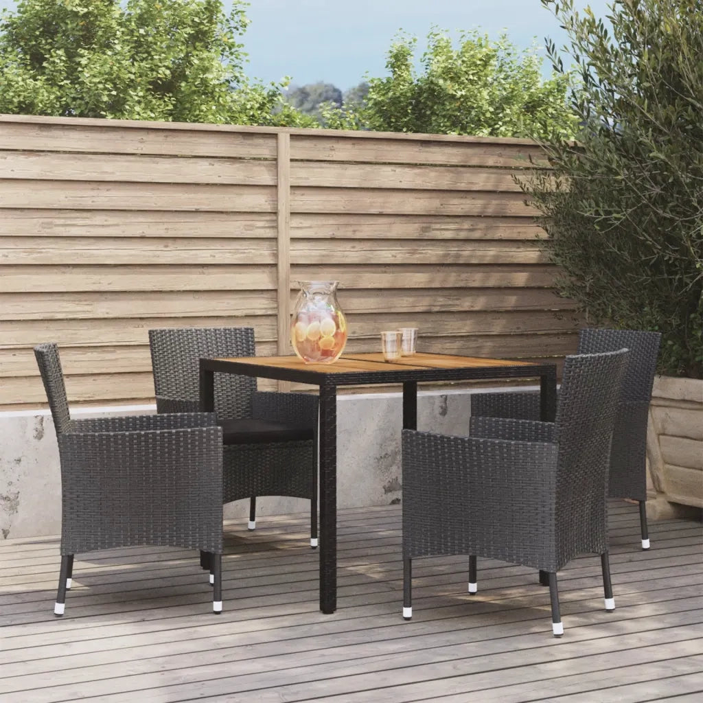 Set da Pranzo da Giardino 5 pz Nero con Cuscini in Polyrattan 3187397