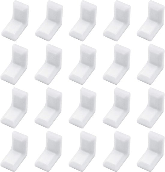 Braccio di angolo 40 pezzi - L-faccia Braccio di angolo in acciaio - Acciaio galvanizzato - Copertura in plastica bianca - Fermo mobile - Disegno a 90 gradi - Fermo mobile per mobili