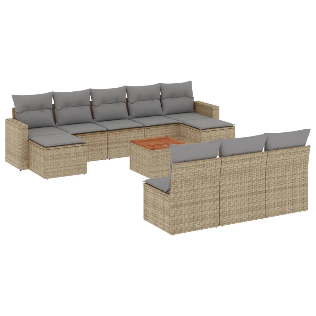 Set Divani da Giardino 11 pz con Cuscini Beige in Polyrattan