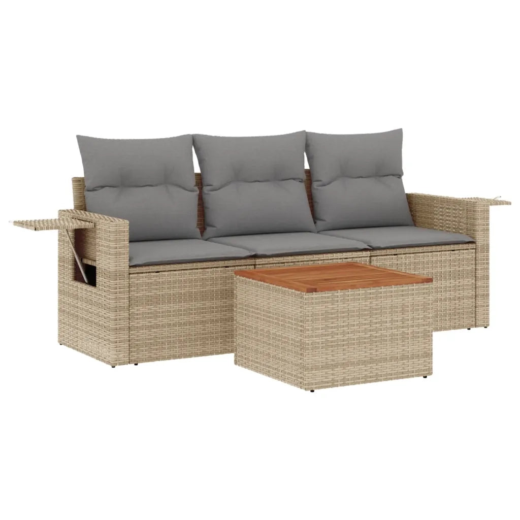Set Divano da Giardino 4 pz | Set Salotto da Giardino con Cuscini Beige Misto Polyrattan
