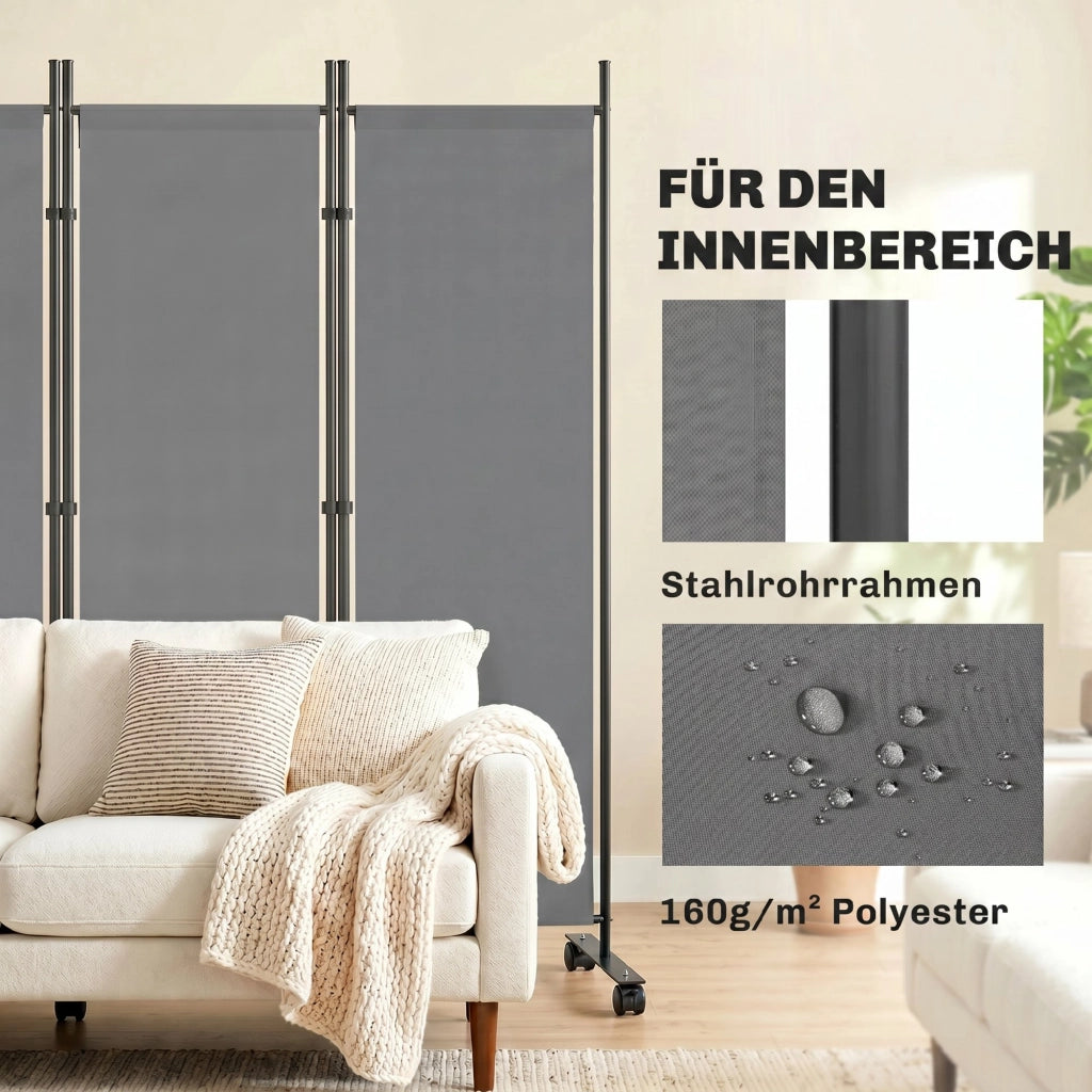 Paravento Divisorio 5 Pannelli ¨C Xylo ¨C 252x40 cm Grigio Scuro con Ruote