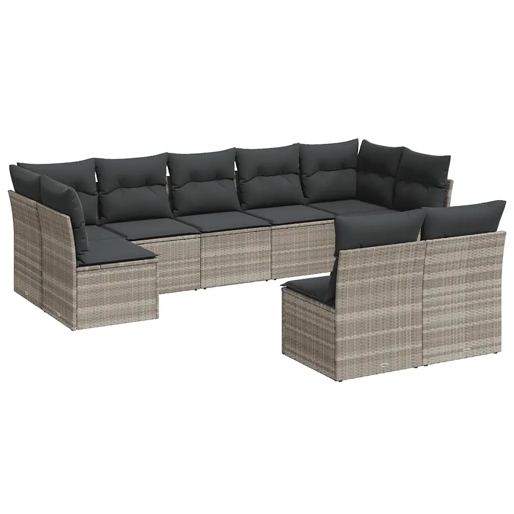 Set Divano da Giardino 9pz con Cuscini Grigio Chiaro Polyrattan 3249991