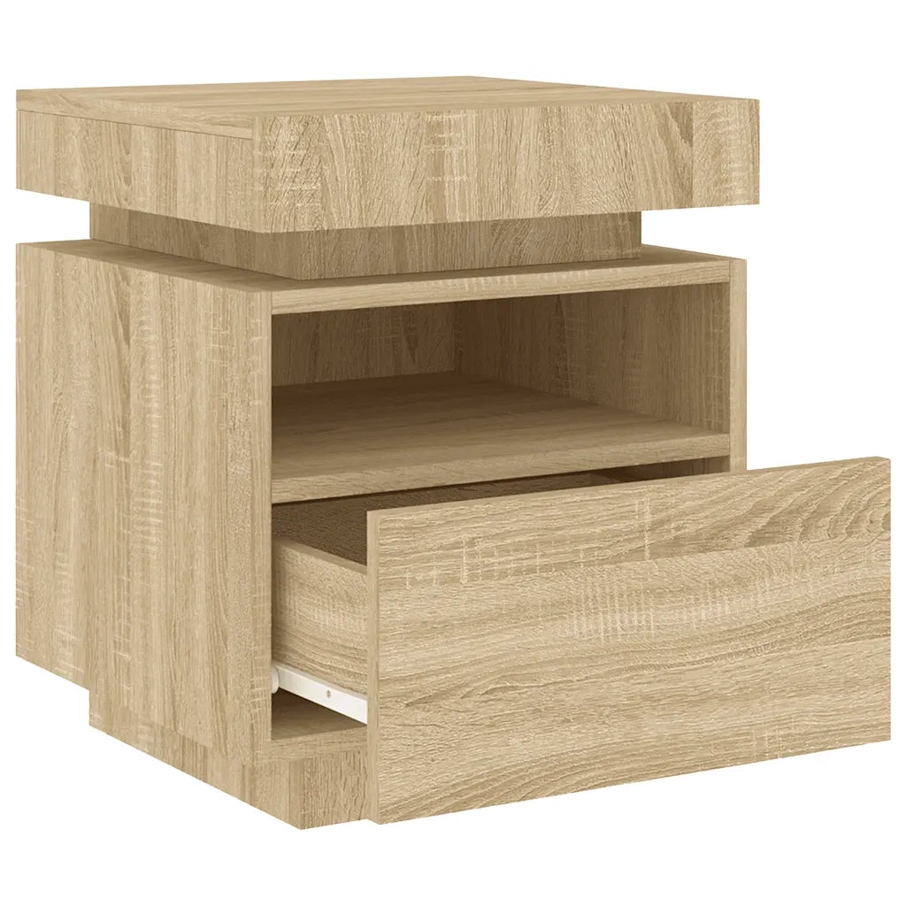 Comodino con Luci LED Rovere Sonoma 40x39x48,5 cm 836788