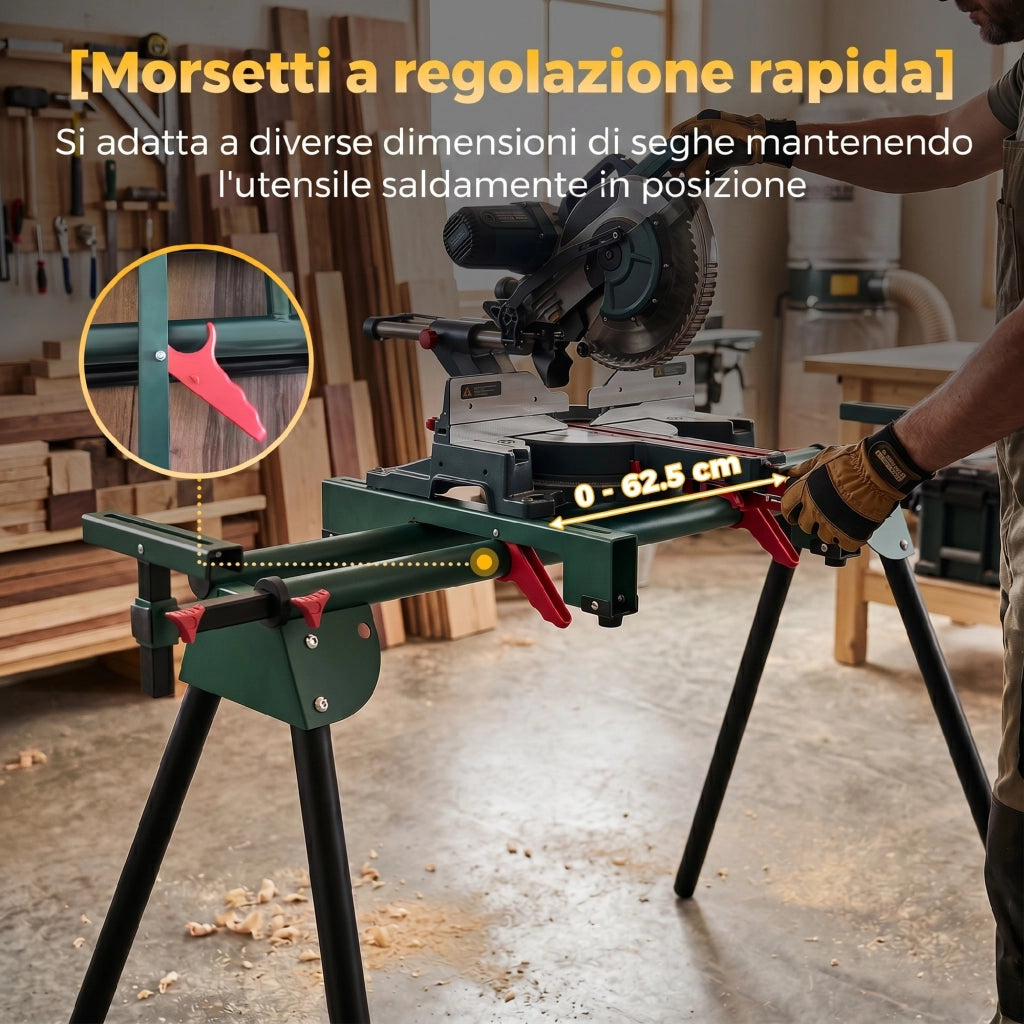 Supporto per Troncatrice ¨C Minimal ¨C Verde, Gambe Pieghevoli, Altezza Regolabile