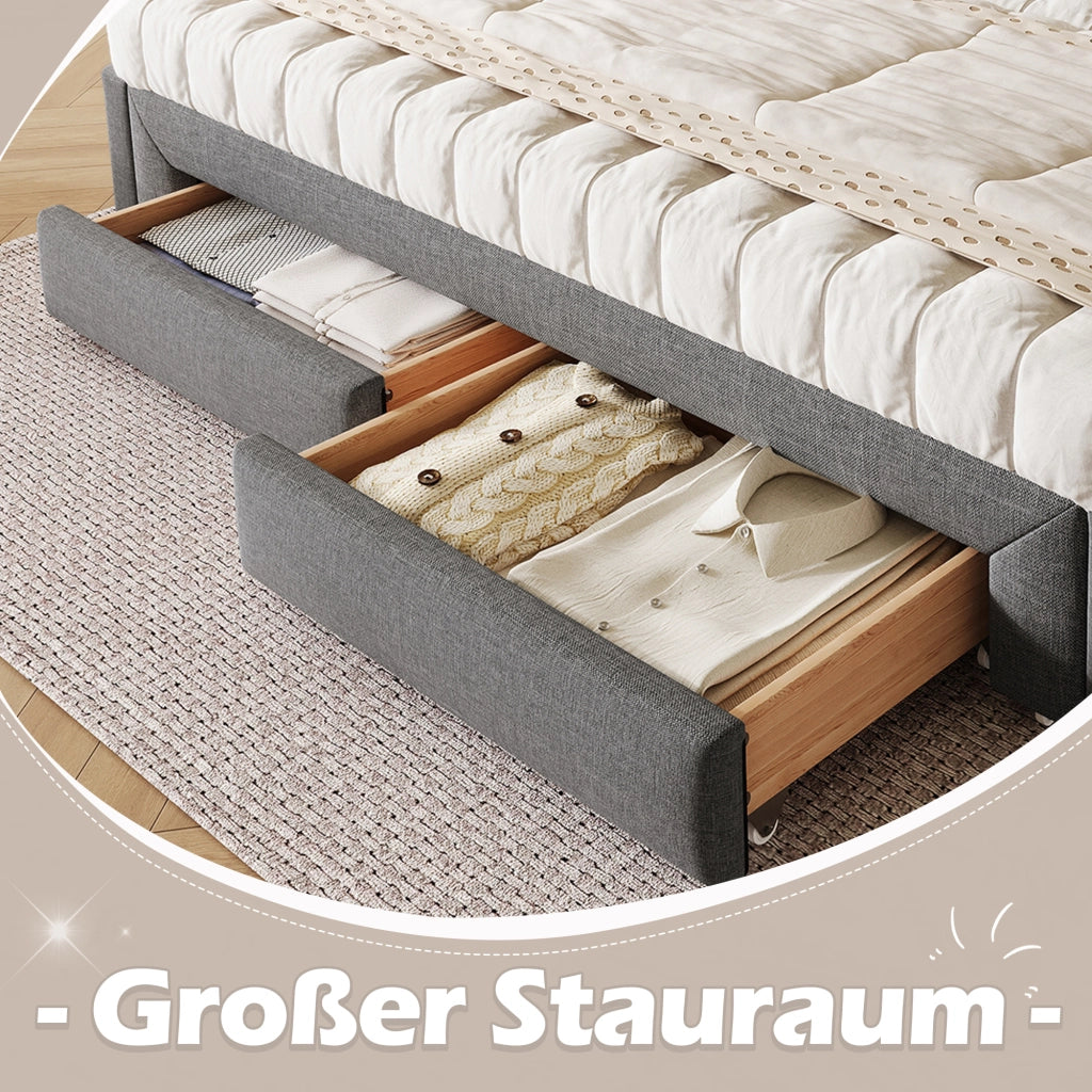 LETTO Divano Estraibile 90x200 cm Velluto Grigio con 2 cassetti