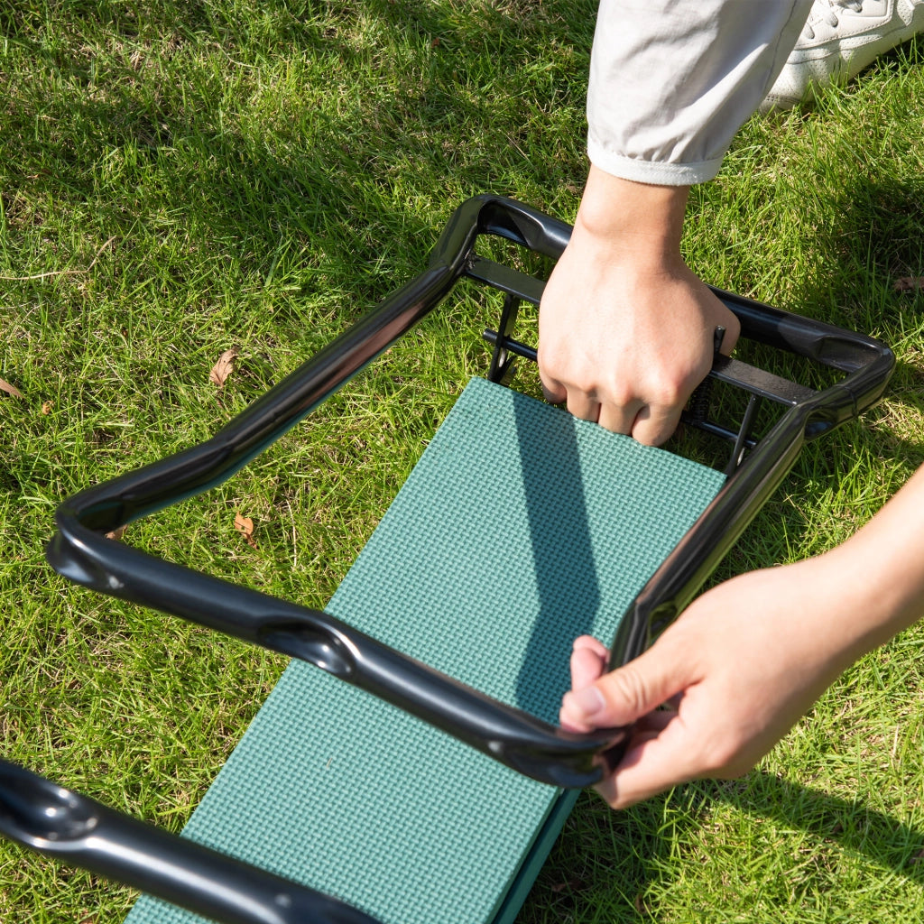 Panca inginocchiata per giardinaggio, sgabello da giardino pieghevole, supporto per ginocchia fino a 150 kg, schiuma EVA, acciaio, verde scuro, 58 x