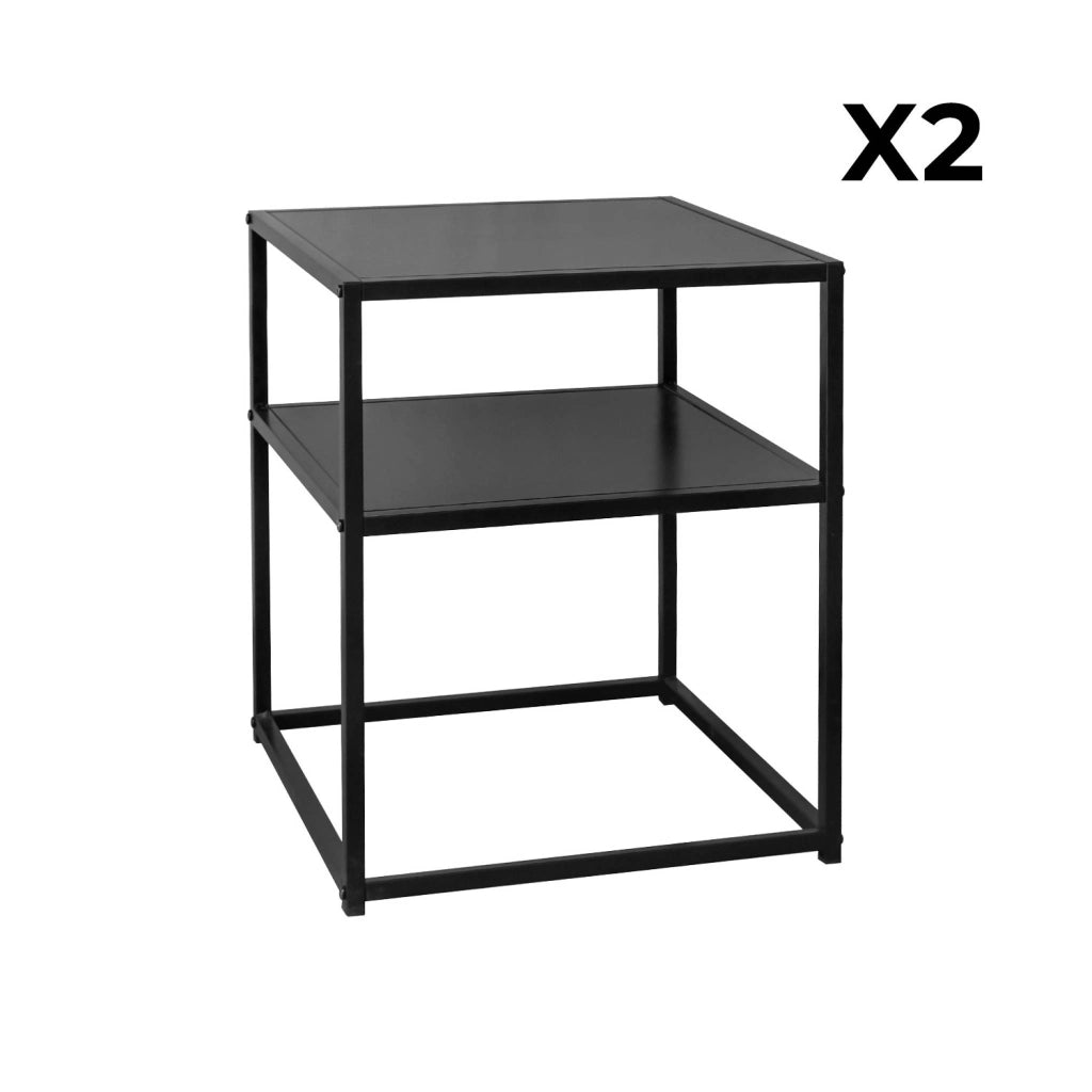 Set 2 comodini in metallo nero con ripiano, nero