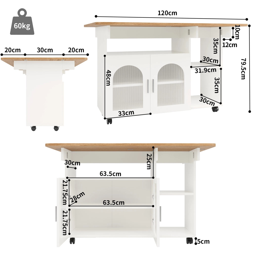 Isola Cucina Multifunzionale ¨C MINIMAL ¨C Bianco, Legno, con Ruote