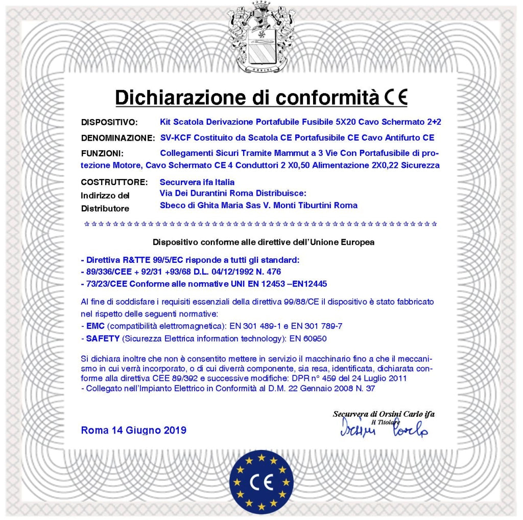Scatola Derivazione Kit per Collegamenti tra Centrale e Motore 220 V con Fusibile per Cancello Elettrico Cavo Schermato fotocellule