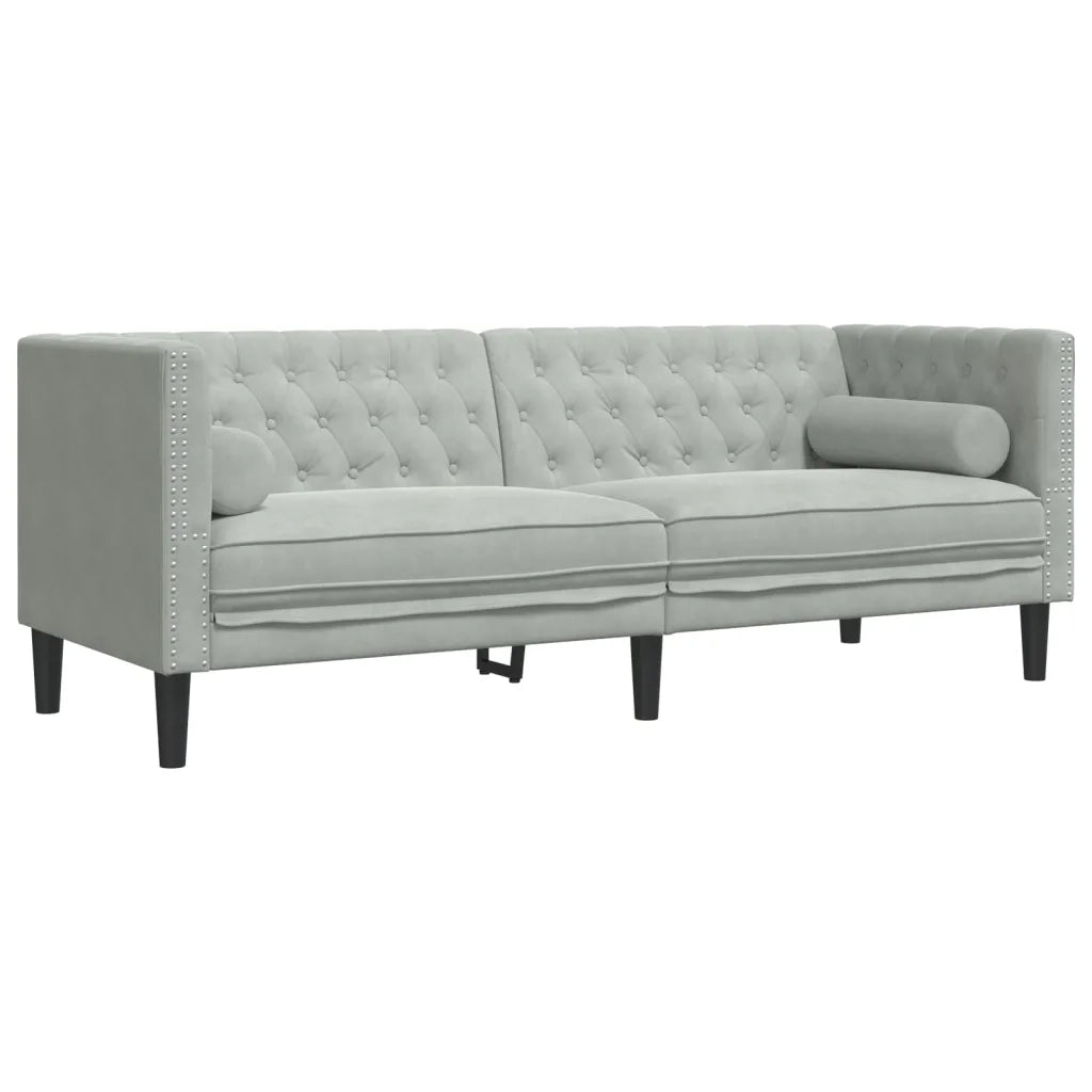 Set Divani Chesterfield 3pz con Cuscini Grigio Chiaro Velluto 3209281