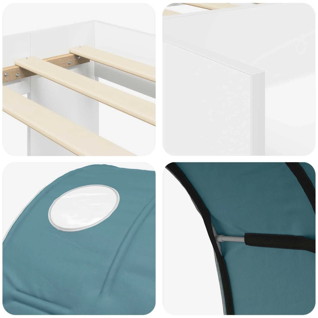 Letto con Tunnel 3 pcs Bianco e azzurro Legno ingegnerizzato