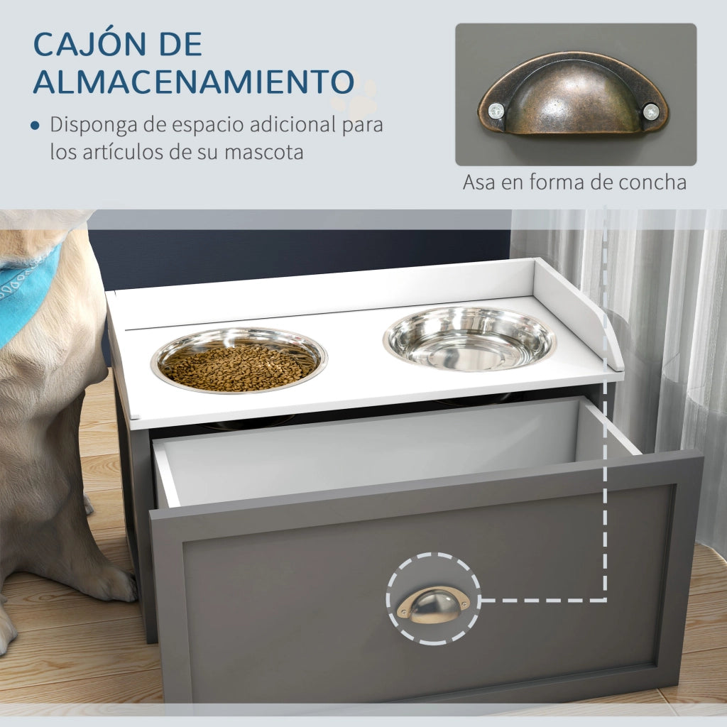 Tavolo per cani con ciotole e cassetto ¨C Minimal ¨C 63x30x36 cm grigio bianco