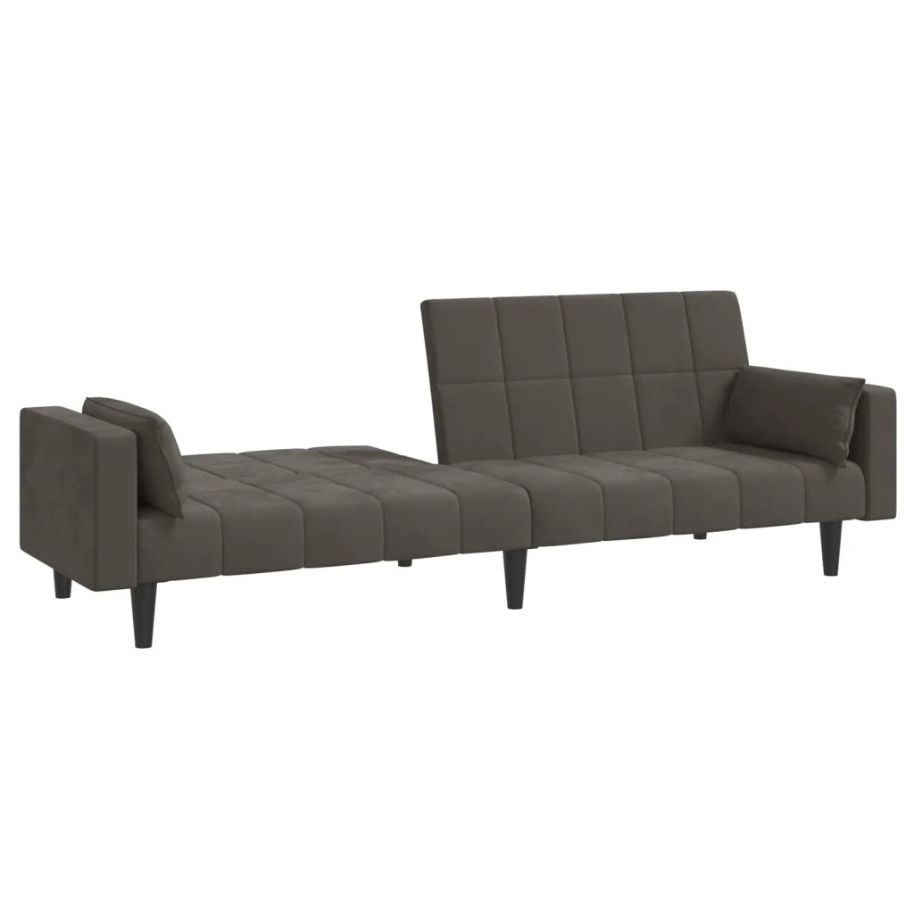 Divano Letto a 2 Posti con 2 Cuscini Grigio Scuro in Velluto 375848