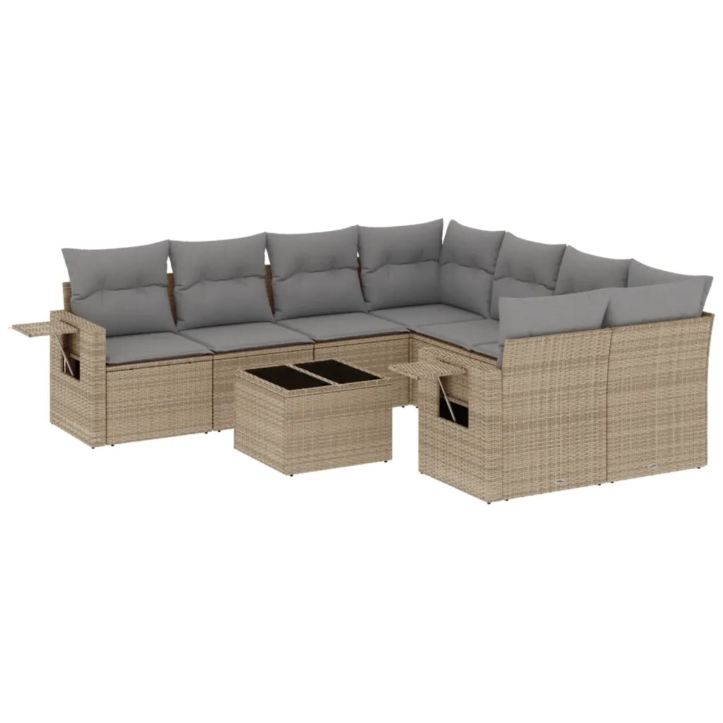 Set Divano da Giardino 9 pz con Cuscini Beige in Polyrattan 3219958