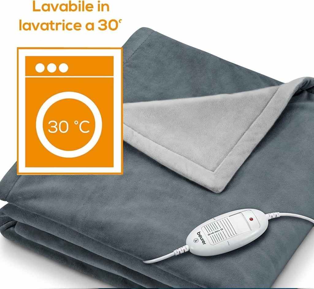 Beurer HD 75 Termocoperta Morbida Coperta Riscaldata, 6 Livelli di Temperatura, Lavabile in Lavatrice, con Spegnimento Automatico ed Extra Sicura 180 x 130 cm, Color Grigio Scuro
