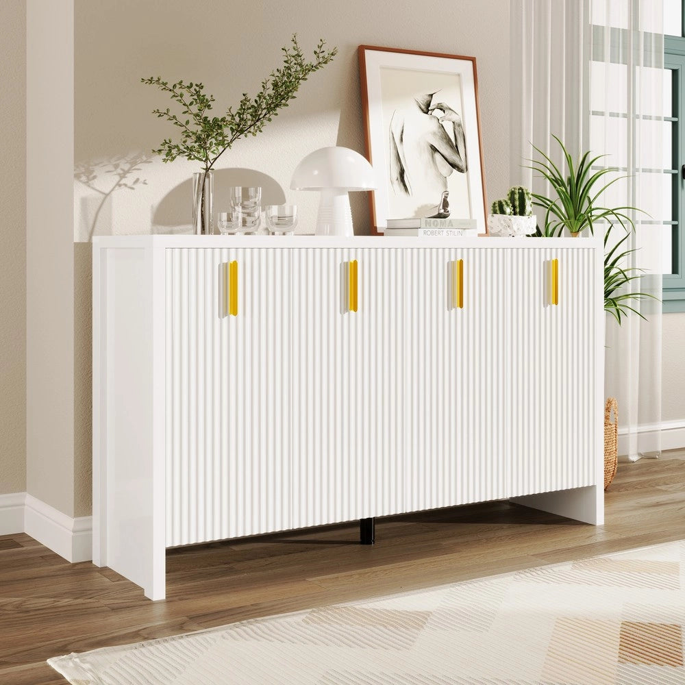 Sideboard Moderno ¨C MINIMAL ¨C Bianco, Ante con Maniglie Dorate, Ripiani Regolabili