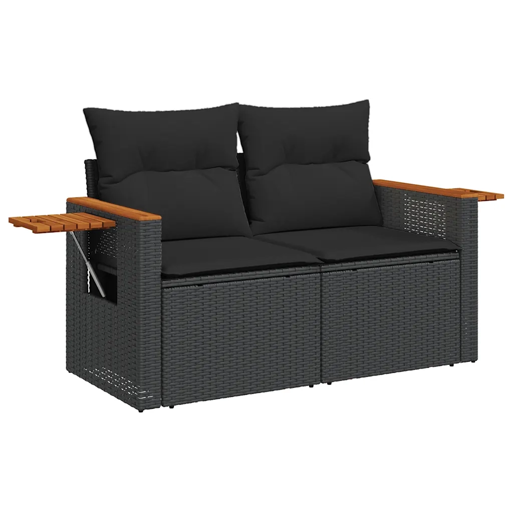 Set Divani da Giardino 9 pz con Cuscini Nero Polyrattan Acacia 3327611