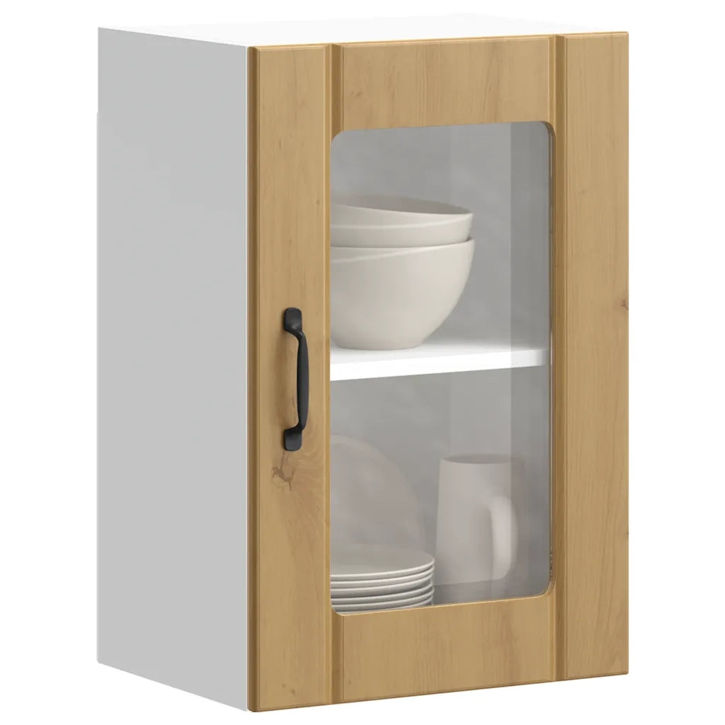 Pensile da Cucina con Porta in Vetro-Mobile Cucina da Parete Lucca Rovere Artigianale 875606