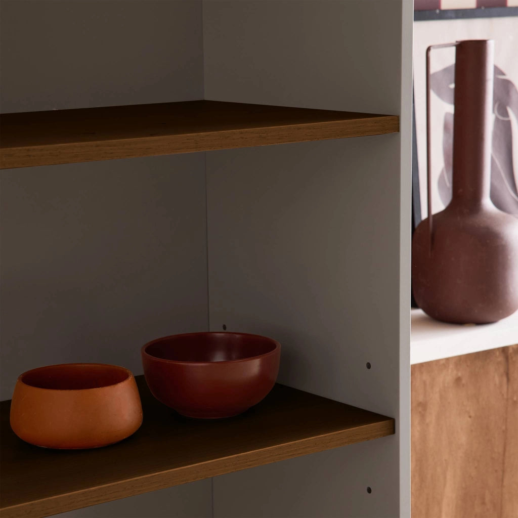 Libreria in metallo e decorazione in legno a 6 livelli, grigio