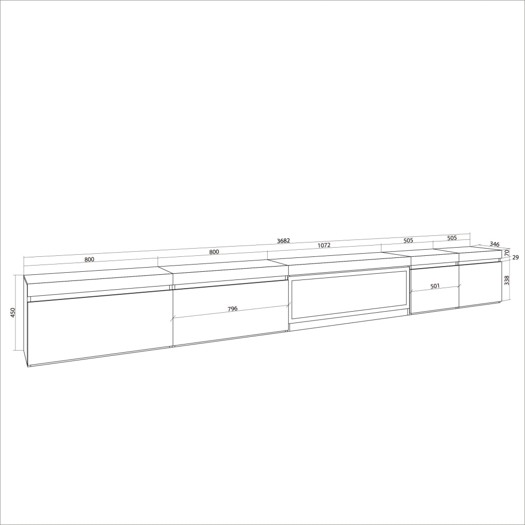 Mobile TV Soggiorno, 368x35x45, Camino elettrico XXL, da appendere, colore Rovere RF3691