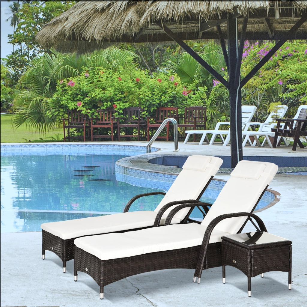 Set da giardino con 2 sdraio e tavolino ¨C zephmum ¨C polyrattan marrone e crema