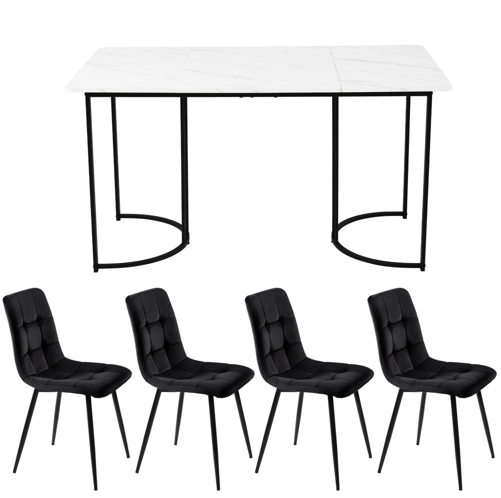 Gruppo tavolo da pranzo 140x80 cm; design moderno; MDF e velluto bianco