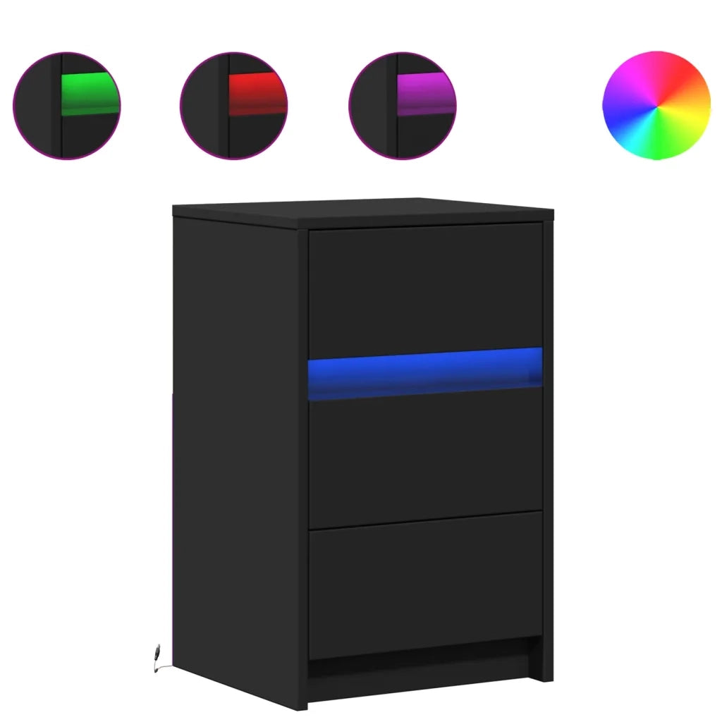 Comodino | Armadio da Notte | Mobiletto da notte con Luci LED Nero in Legno Multistrato