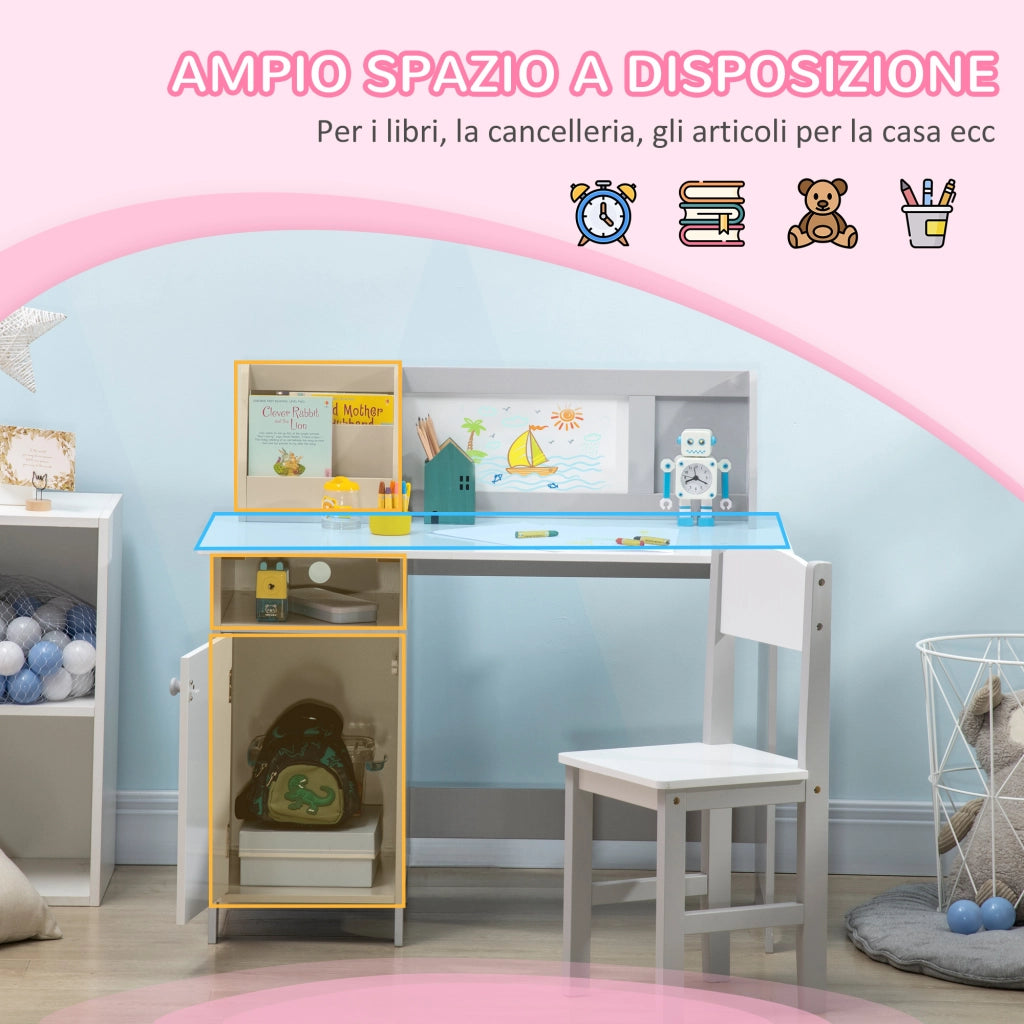 Tavolo e Sedie per Bambini ¨C Minimal ¨C Legno Bianco e Grigio 90x50x60