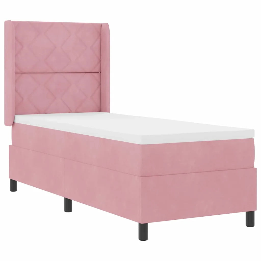Letto a molle con materasso Rosa 80 x 200 cm Velluto