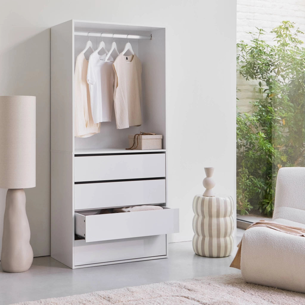 Modulo guardaroba con 4 cassetti e 1 spazio appendiabiti, bianco