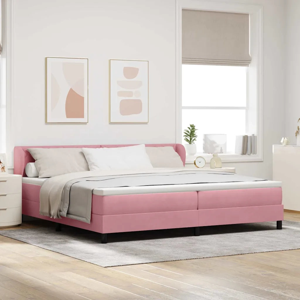 Letto a molle con materasso Rosa 200 x 200 cm Velluto 3340465