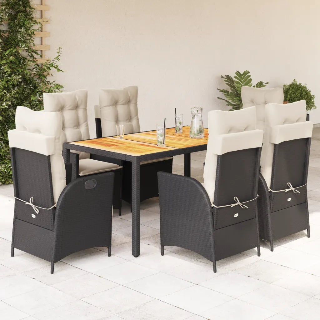 Set da Pranzo da Giardino 7 pz Nero con Cuscini in Polyrattan 3213089
